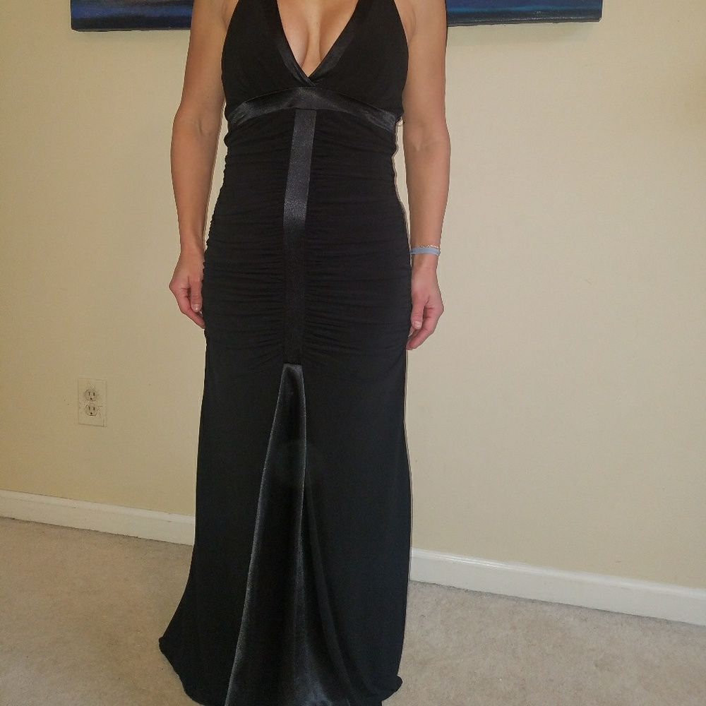 Jessica Mclintock floor length black dress.